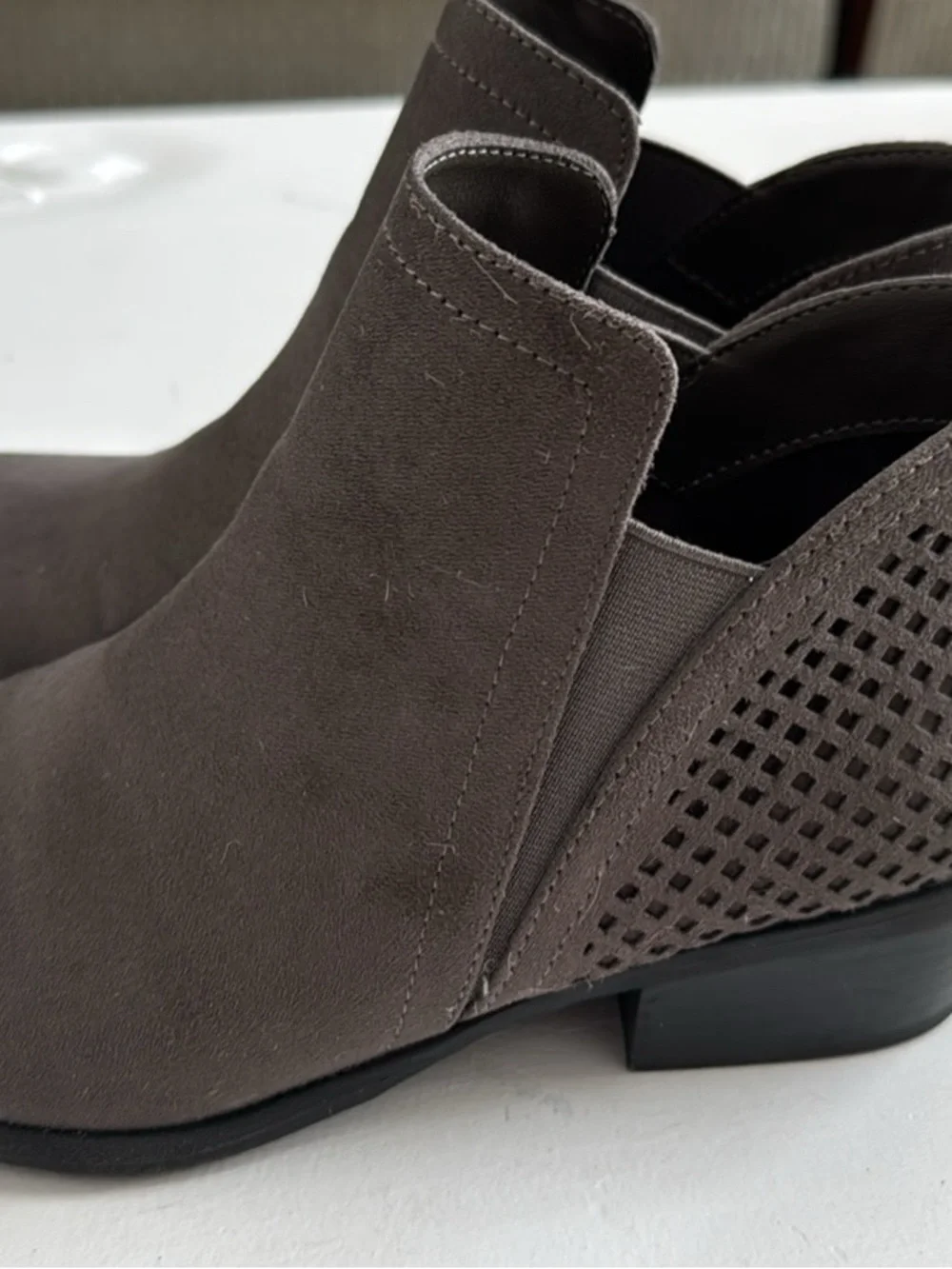 MIA Charcoal Gray Suede Cutout Ankle Booties
